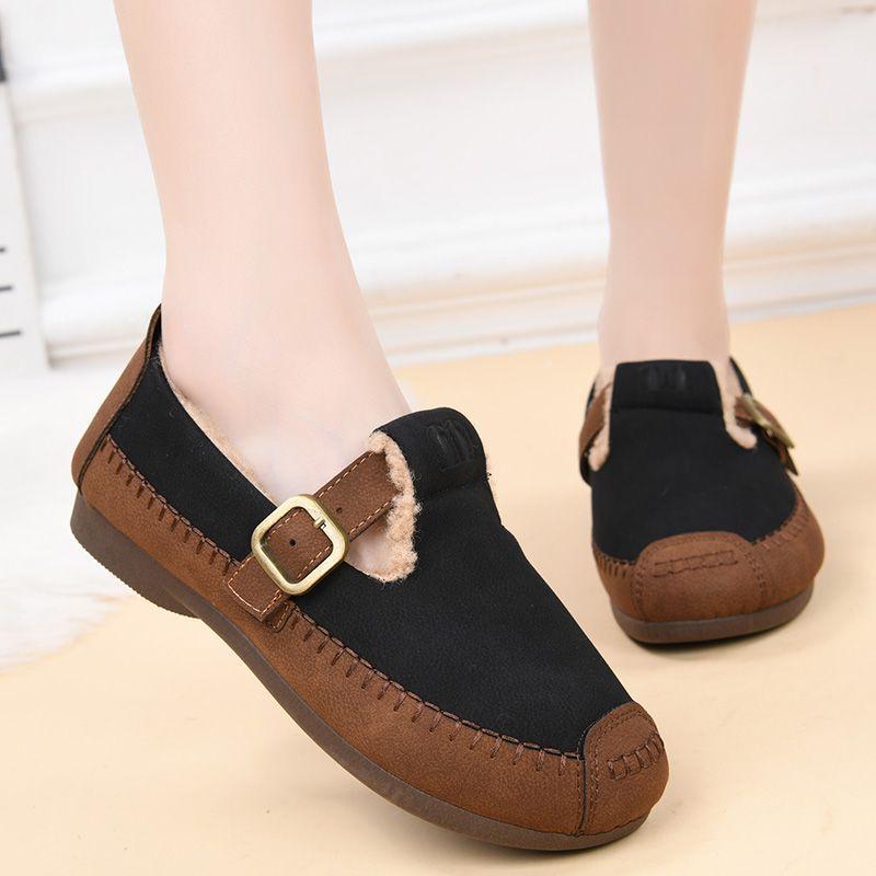Winter Cotton Shoes with Plush Insulation for Women One Foot Soft Soled Non Slip Shoes Flat Shoes