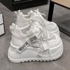 Fashion Women 2025 Spring Summer Breathable Mesh Lace Chunky Sneakers High Platform Sports Shoes New Hollow Casual Non-slip Shoes