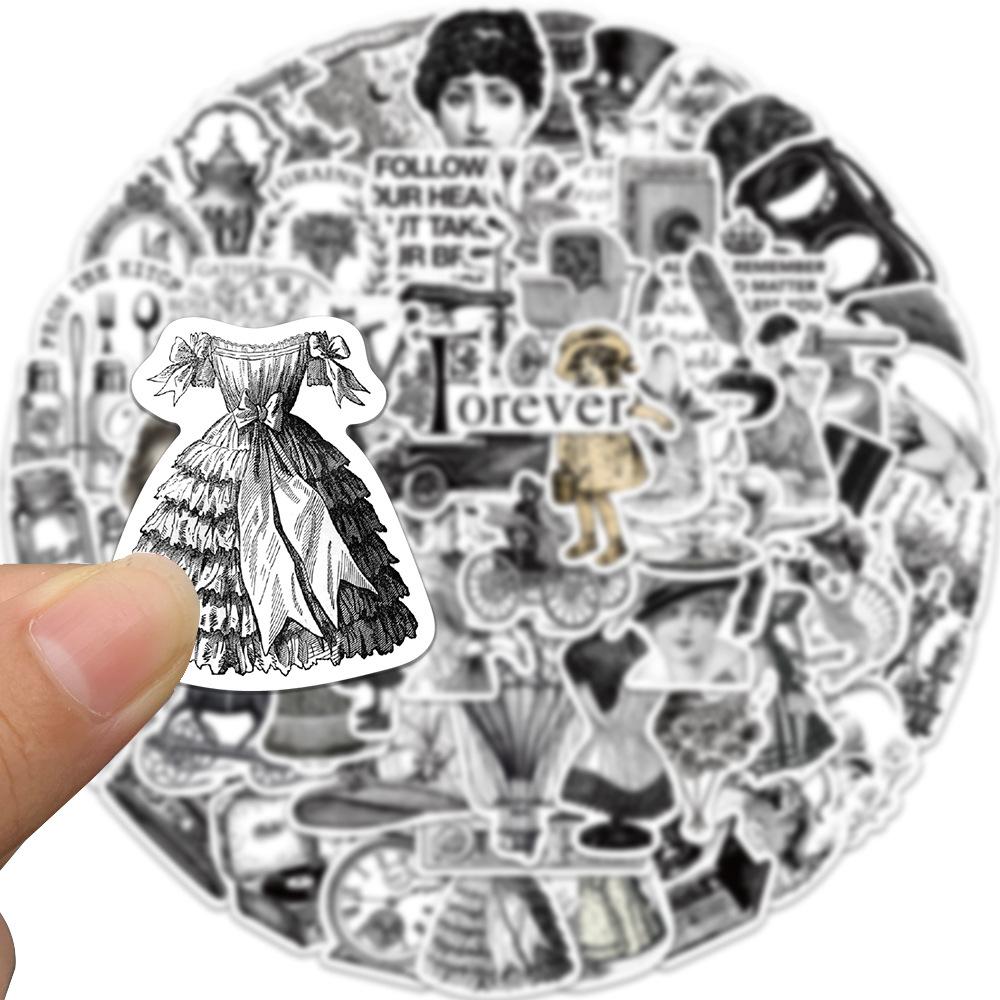 64 Черно-белые европейские и американские ретро граффити наклейки декоративный чемодан ручка гитара блокнот DIY водонепроницаемые наклейки