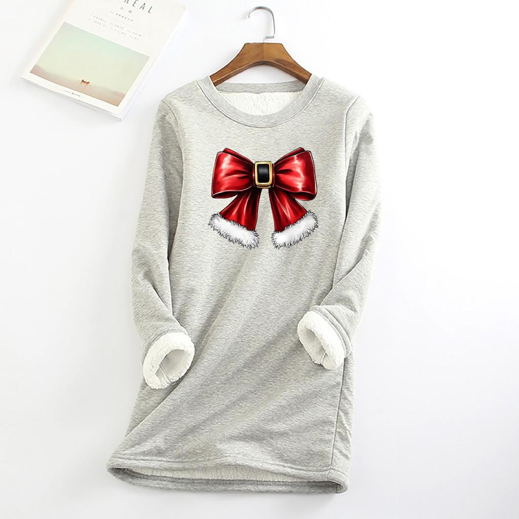 Женский круглый вырез с принтом из утолщенного плюша и кашемира, теплый длинный топ