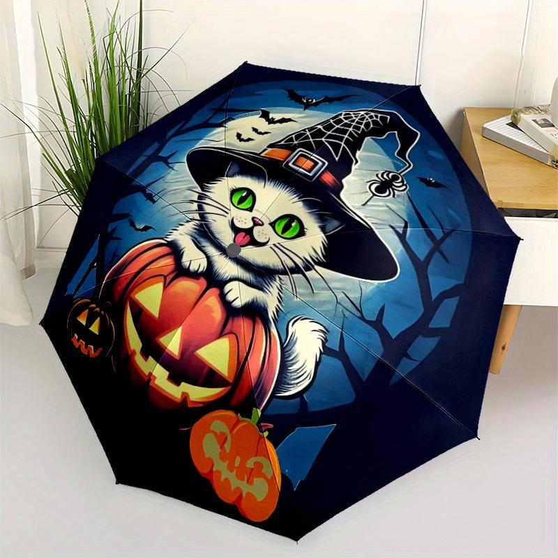 1pc Halloween Cat Auto Open/close, All-Season Portable Folding Umbrella for Women & Men, Travel, Everyday, Formal Events - Compact Luxury Parasol, Out
