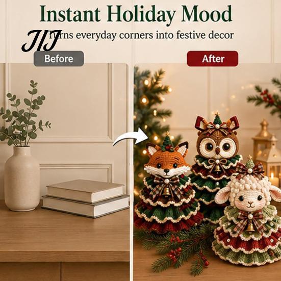 Handmade Birthday Gift Ideas Animal Xmas Tree Crochet Kit, Christmas DIY Cute Ornaments Highland Cow Forest Craft Kit for Beginners, Holiday