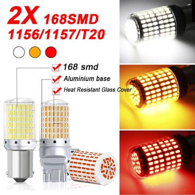 2x 168LED P21W PY21W Автомобильная светодиодная лампа Ba15s 1156 Bau15s T20 WY21W W21W Высокомощная светодиодная сигнальная лампа Canbus Без ошибок Автоматический задний ход