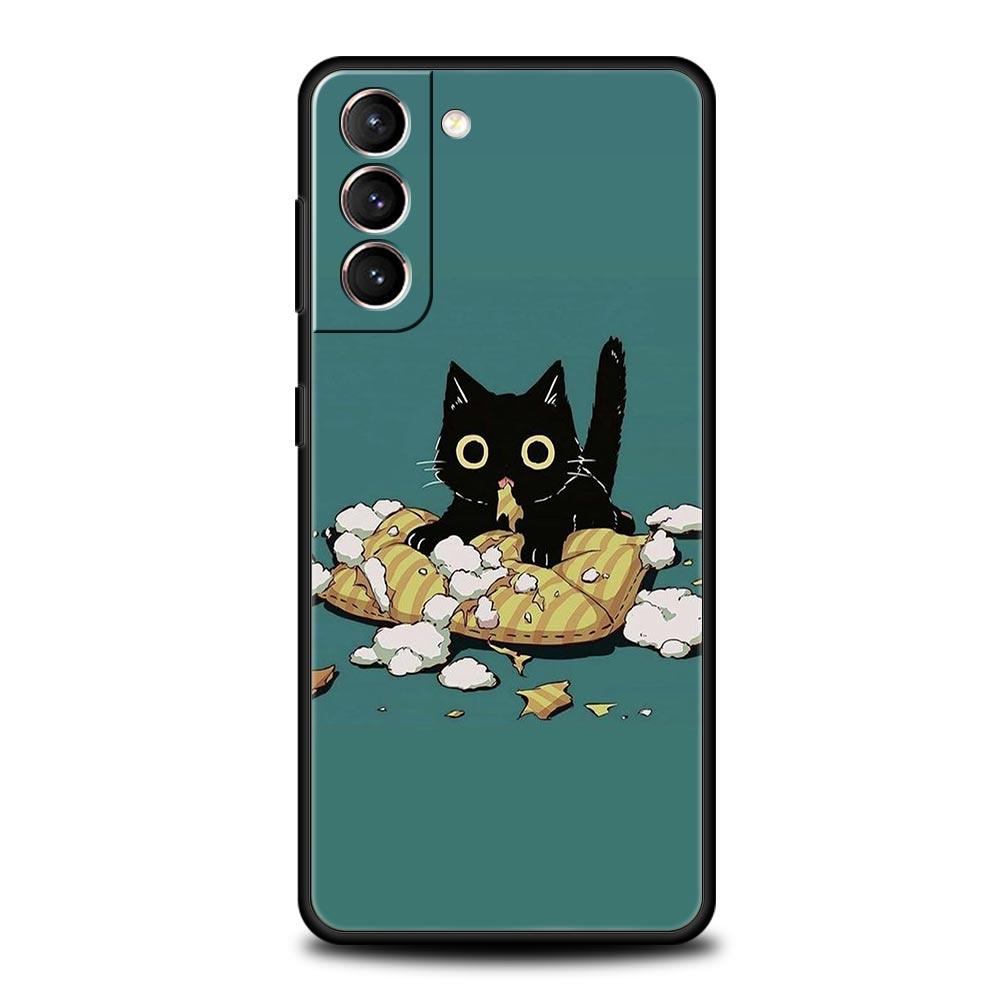 Милые Животные Мультяшный Кот Чехол Для Телефона Для Samsung Galaxy S26 Ultra S25 Plus S24 FE S23 S22 5G S21 S20 Чехол Черный Мягкий
