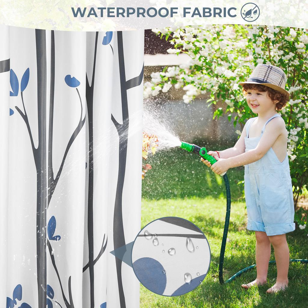 Outdoor Patio Waterproof Curtain Printed Tree Branch Windproof Blackout Drapes Heat Insulating Rod Pocket Voile Sheer Curtains