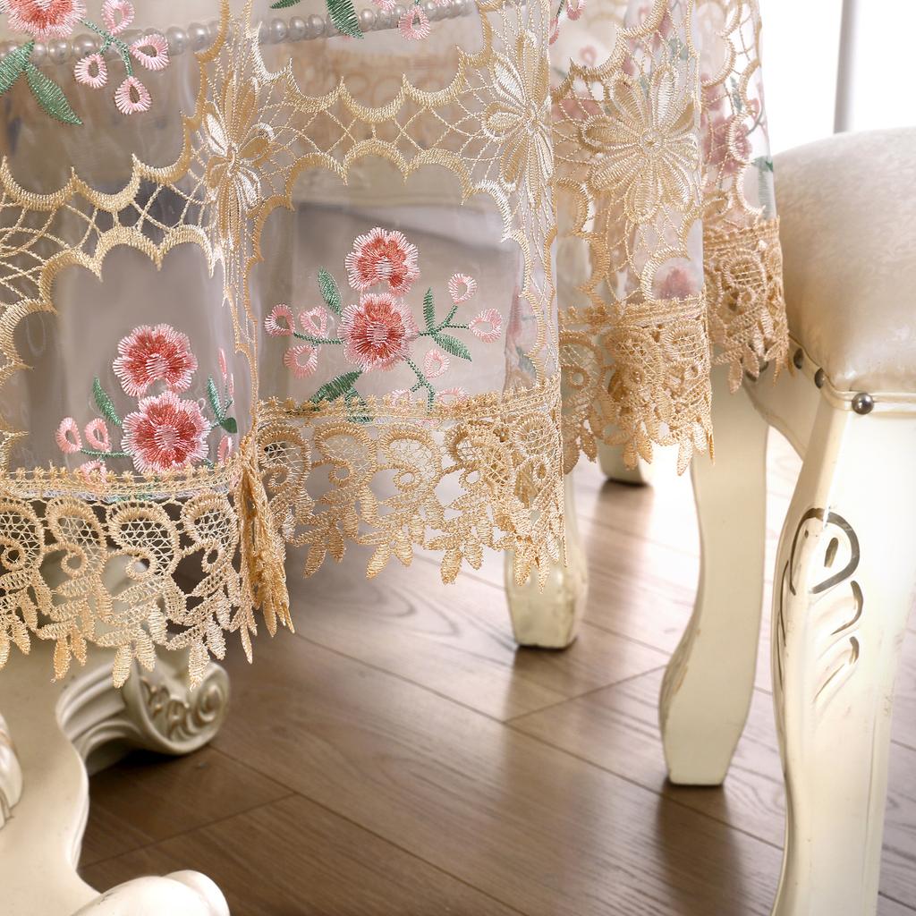 Lace Embroidered Tablecloth Pastoral Style Coffee Table Cloth Dining-Table Decoration Beautifying Round Table Tablecloth