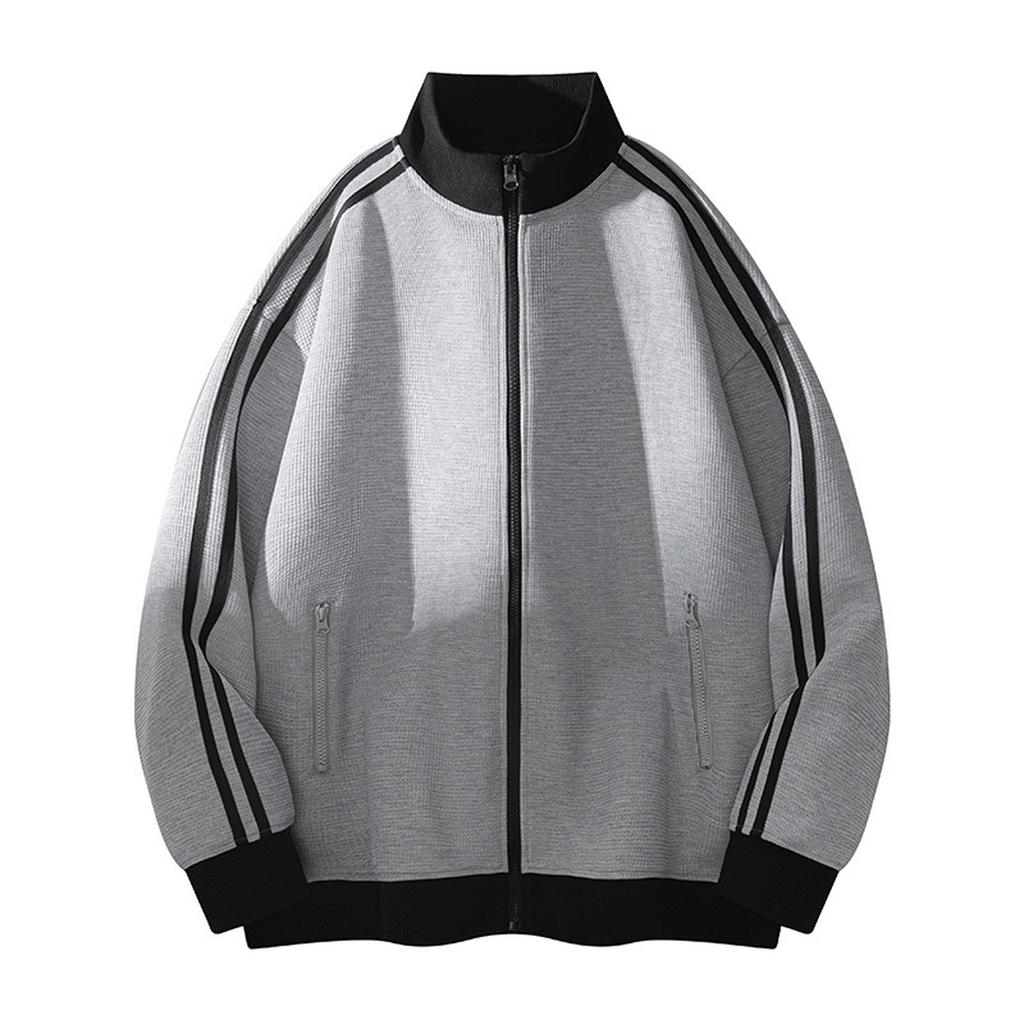 Retro College Style Cardigan Sports Style Loose Hoodie Casual Color Jacket Stand Collar Striped Jacket