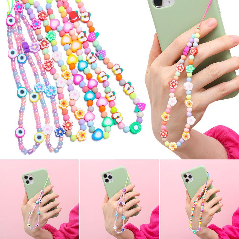 Colorful for Keys Pearl Rope Phone Case Hanging Cord Phone Lanyard Mobile Phone Chain Soft Clay
