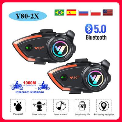 Y80 Мотоциклетный шлем Интерком Bluetooth Гарнитура Двойной 1000м Интерком Hands-Free Шумоподавление Водонепроницаемая Bluetooth Гарнитура
