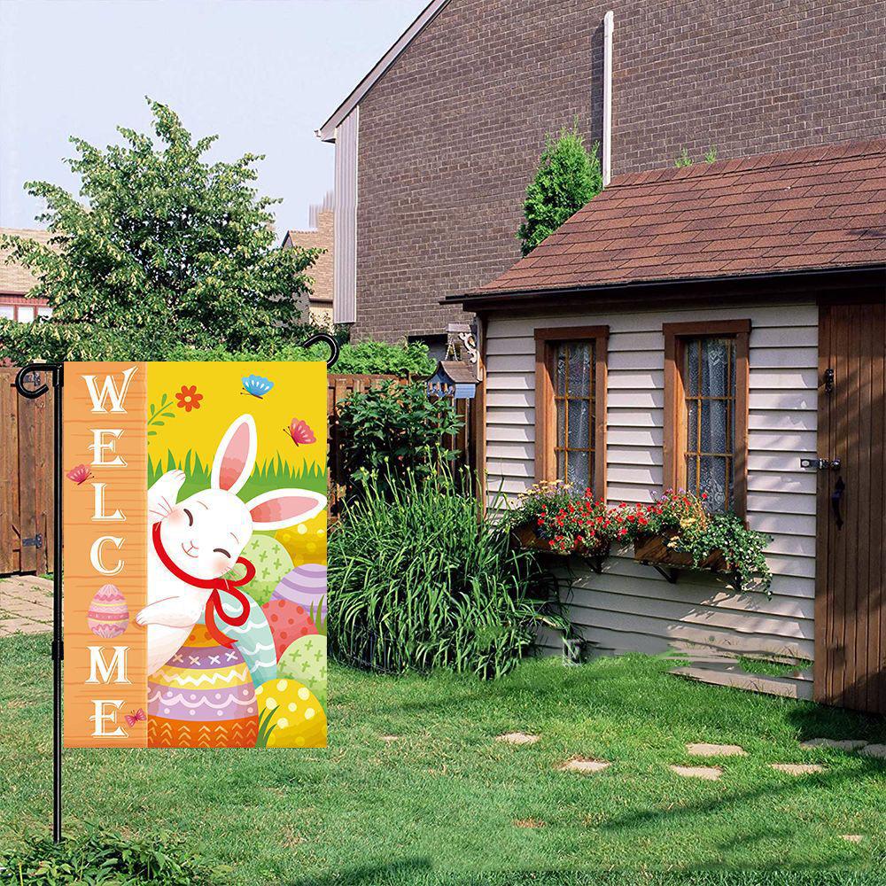 Easter Bunny Garden Flag Gray Rabbit Spring Floral Farmhouse Holiday Outside Decorations Burlap Yard Flag