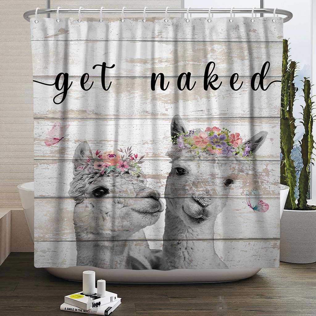 Cute Funny Lama Alpaca Shower Curtain Fun Cartoon Animals Cactus Shower Curtains for Bathroom Home Decor Waterproof Bath Curtain
