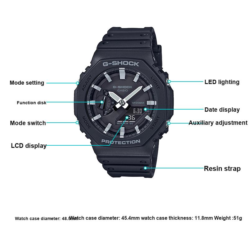 Casio Водонепроницаемые ударопрочные спортивные кварцевые часы с ремешком из смолы Мужские часы Черные GA-2100-1APR