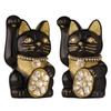 Lucky Cat Jewelry Cat Right Paw Raised Ceramic Lucky Cat Maneki Neko Auspicious Feng Shui Ornament (M-SIZE Black) / _ (jw_M Black)