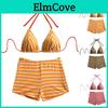 Shorts Women Bikini Two With Piece Boyshort Swimsuit Tie Backless Stripe Print Bathing Suit Y2k Style