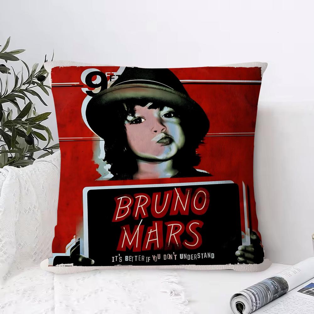 Bruno Mars Album Cushion Cover Anti-dustmite Pillowcase Invisible Zipper Silky Short Plush Sofa Cushion Cover