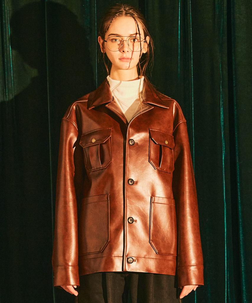 Ffeff Studio Leather Single Safari Jacket (Brown)