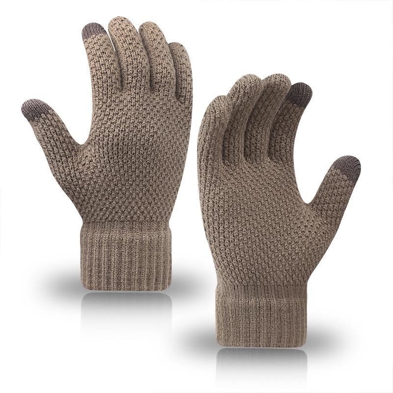 Мужские и женские трикотажные перчатки для сенсорных экранов: Теплый, на бархатной подкладке, утолщенный, с отдельными пальцами, для осени и зимы