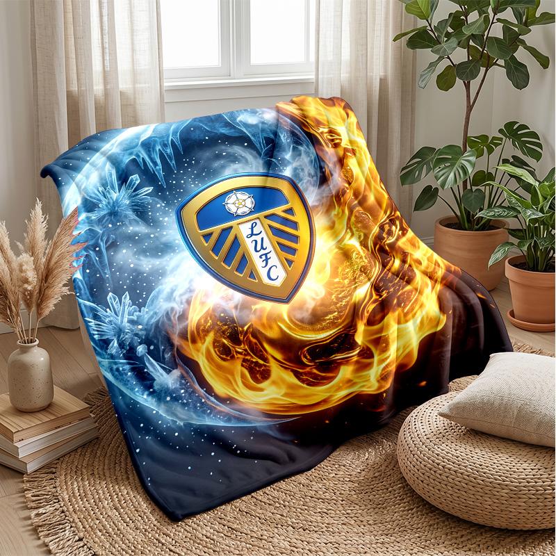 Leeds United Football Print Flannel Blanket, Soft Warm Lightweight Throw Blanket for Sofa Bed Camping