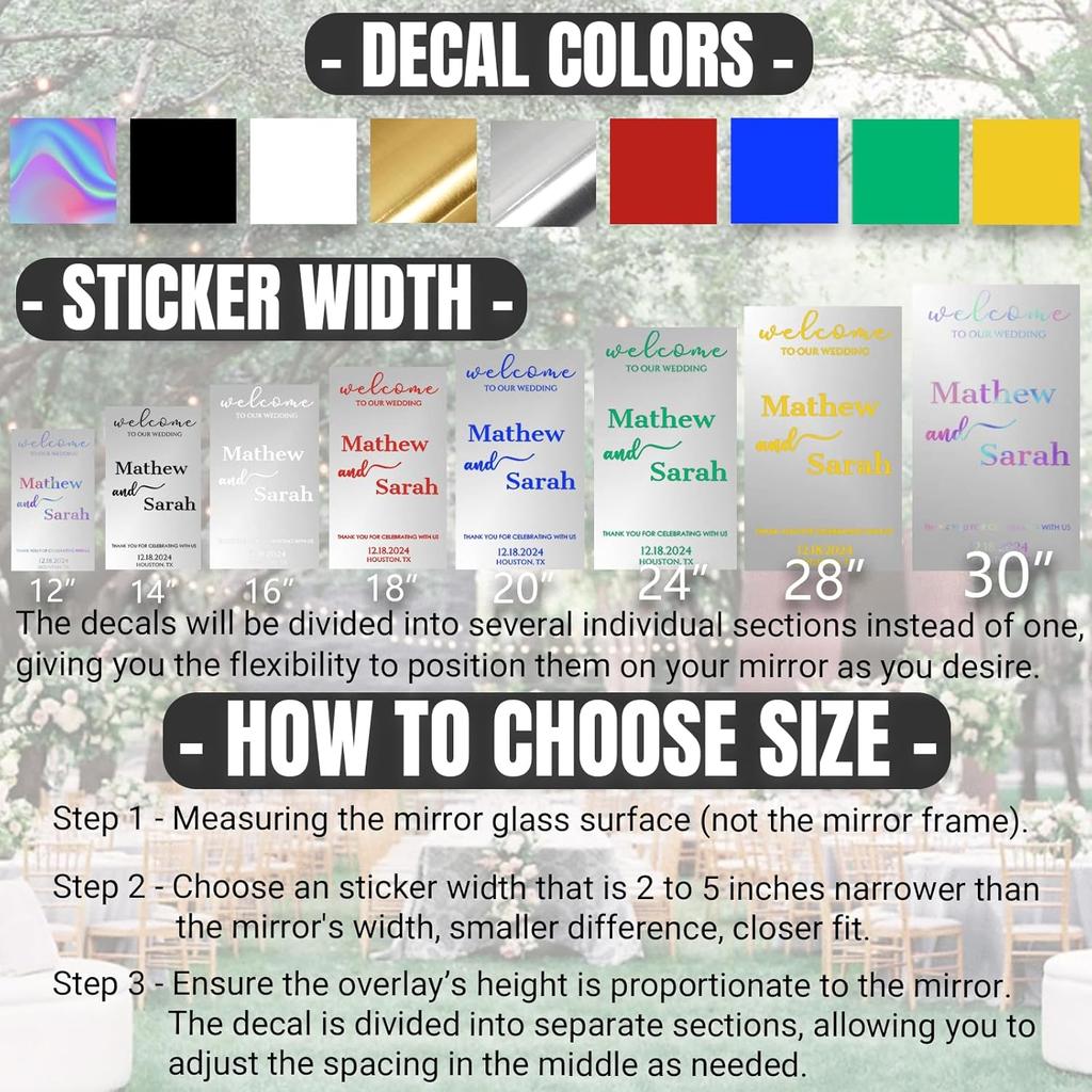 Personalized Welcome To Our Wedding Decal Custom Name Wedding Mirror Sign Vinyl Decal Sticker for Mirrors Wall Entry Decor-Sticker Wide 12"