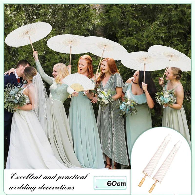 A84X-60Cm White Paper Parasol Wedding, Party Favors DIY Bamboo Umbrella, Bridal Show Centerpieces, Photo Props