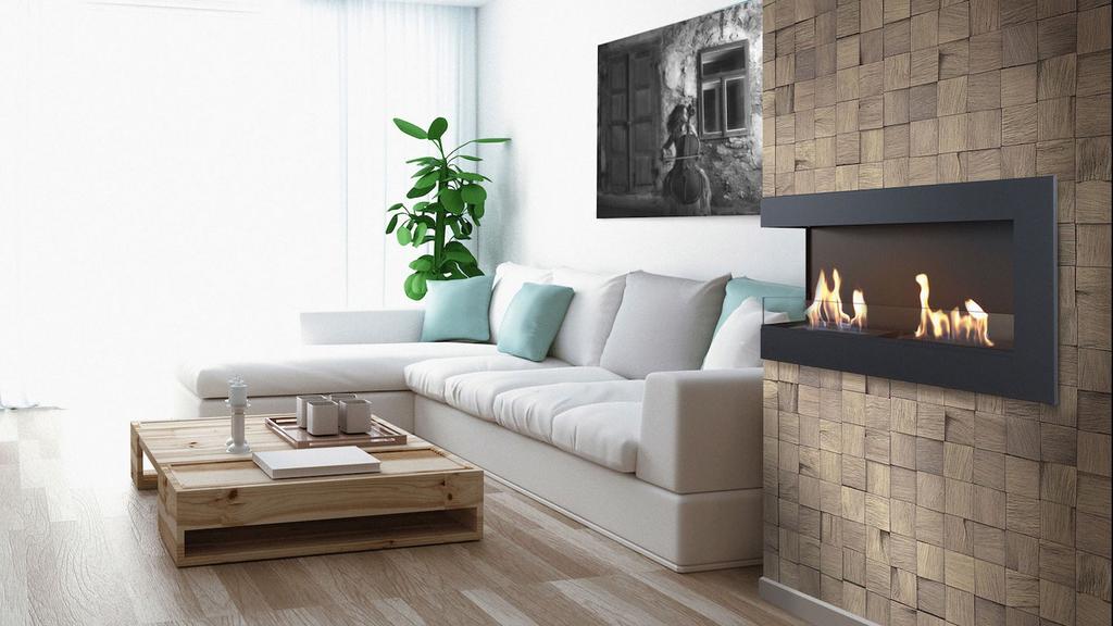 Bioethanol Fireplace 900 TÜV Left-sided with Stones Set