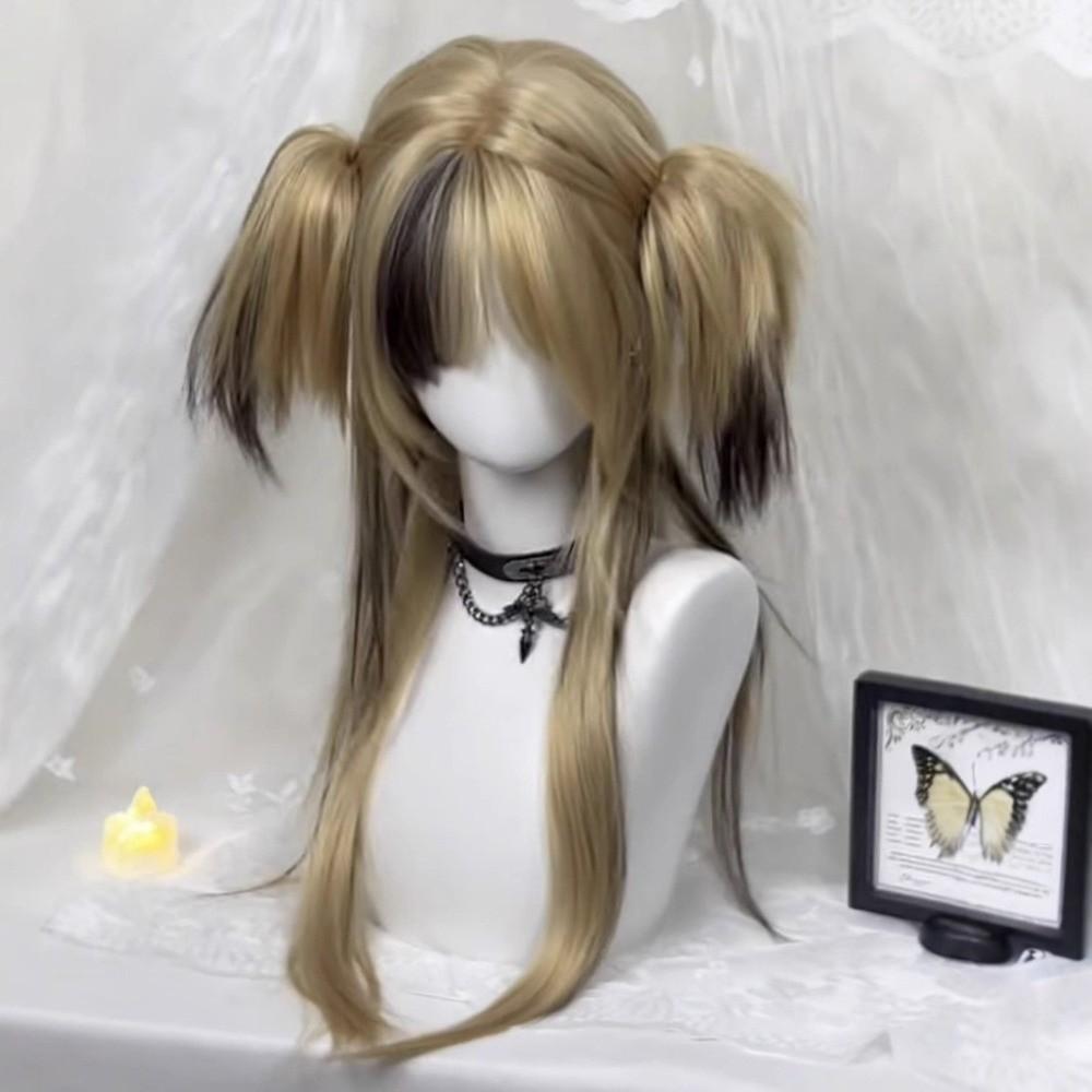 Synthetic Ombre Blonde Black Layered Wig Double Ponytail Cosplay Lolita Wigs Halloween