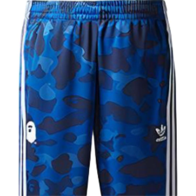 Bape Adidas Adicolor камуфляжные полосатые спортивные брюки с манжетами для совместной работы, мужские брюки синие BAPE-FW18-007