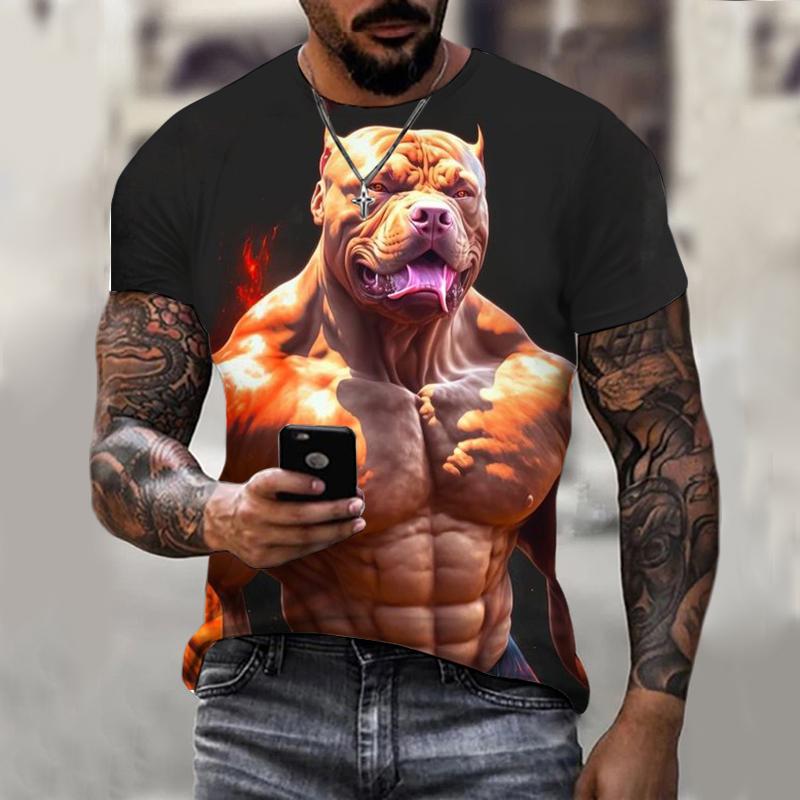 Summer Round Neck 3D Print Dog Graphics Top Fashionable Casual Short Sleeved Men's T-shirts
