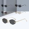 Модные безободковые солнцезащитные очки для женщин, ретро-трендовый дизайн, металлическая маленькая оправа, винтажные ромбовидные безободковые очки, линзы с защитой от УФ-лучей 400, мужские очки