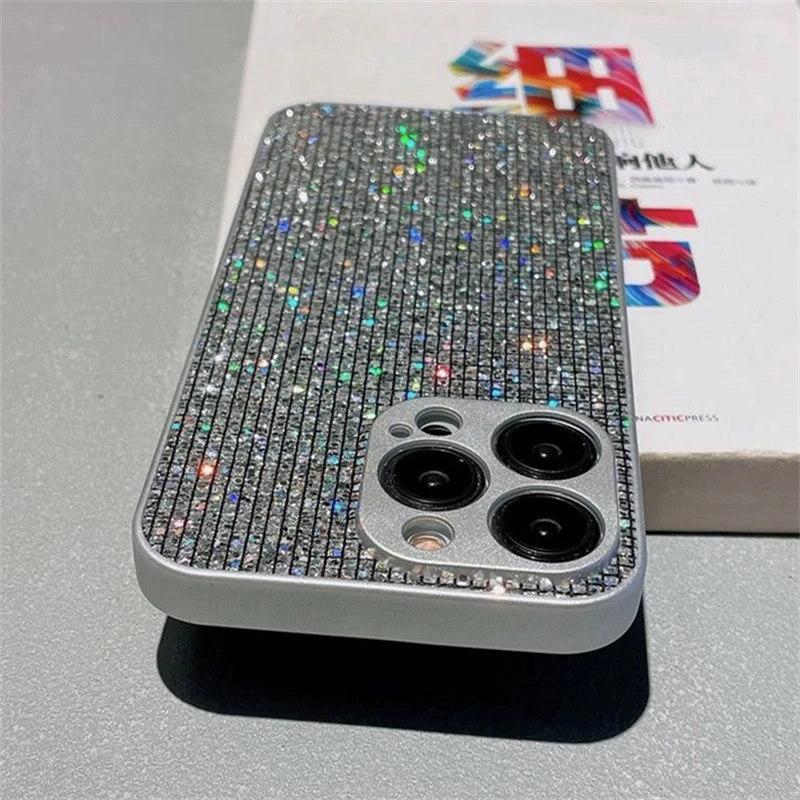 For iPhone 16 15 14 Pro Max Lens Protection Glitter Rhinestone Case For iPhone 12 11 13 Pro Max 14 Plus 13 Shiny Diamond Hard PC Cover