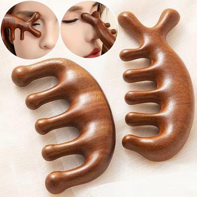 Деревянная терапевтическая массажная расческа для головы, лица, кожи головы, массажер Гуа Ша, натуральный массажер для лица из сандалового дерева с широкими зубцами, скребковый массажер для тела Гуаша