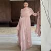 Женское formalное макси-платье с круглым вырезом и длинными рукавами, облегающего кроя, со средней посадкой, из плиссированного шифона, вечернее платье для гостей на свадьбу, банкета, осенних официальных мероприятий