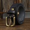 3.3Cm Washed Retro Old Belt Men'S First Layer Cowhide Pure Copper Pin Buckle Casual Jeans Belt Genuine Leather