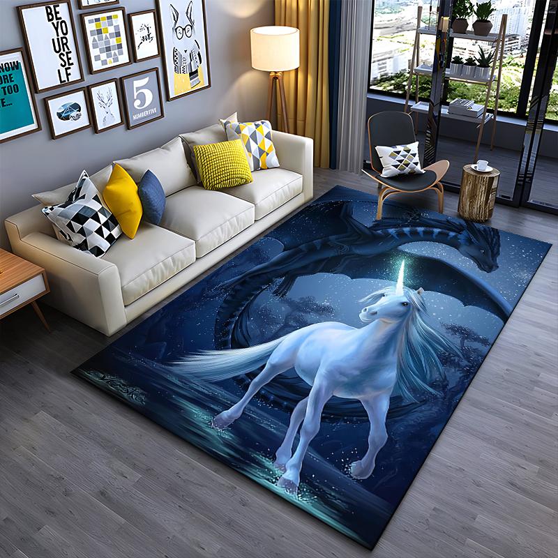 "Fantasy Unicorn and Dragon Night Sky Carpet, Living Room Decor" Suitable for use as an anti-slip for living room bedroom sofas