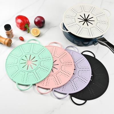 Крышка-непроливайка Силиконовая Высокотемпературная Многоразовая Кухонная Крышка с Защищающими от Ожогов Поручнями Конструкция с Паровым Отверстием Складная Пароварка