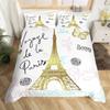 Eiffel Tower Duvet Cover Set Paris France Bedding Sets Queen Size Old Newspaper Style Comforter Cover for Men Women,Gray Stylish