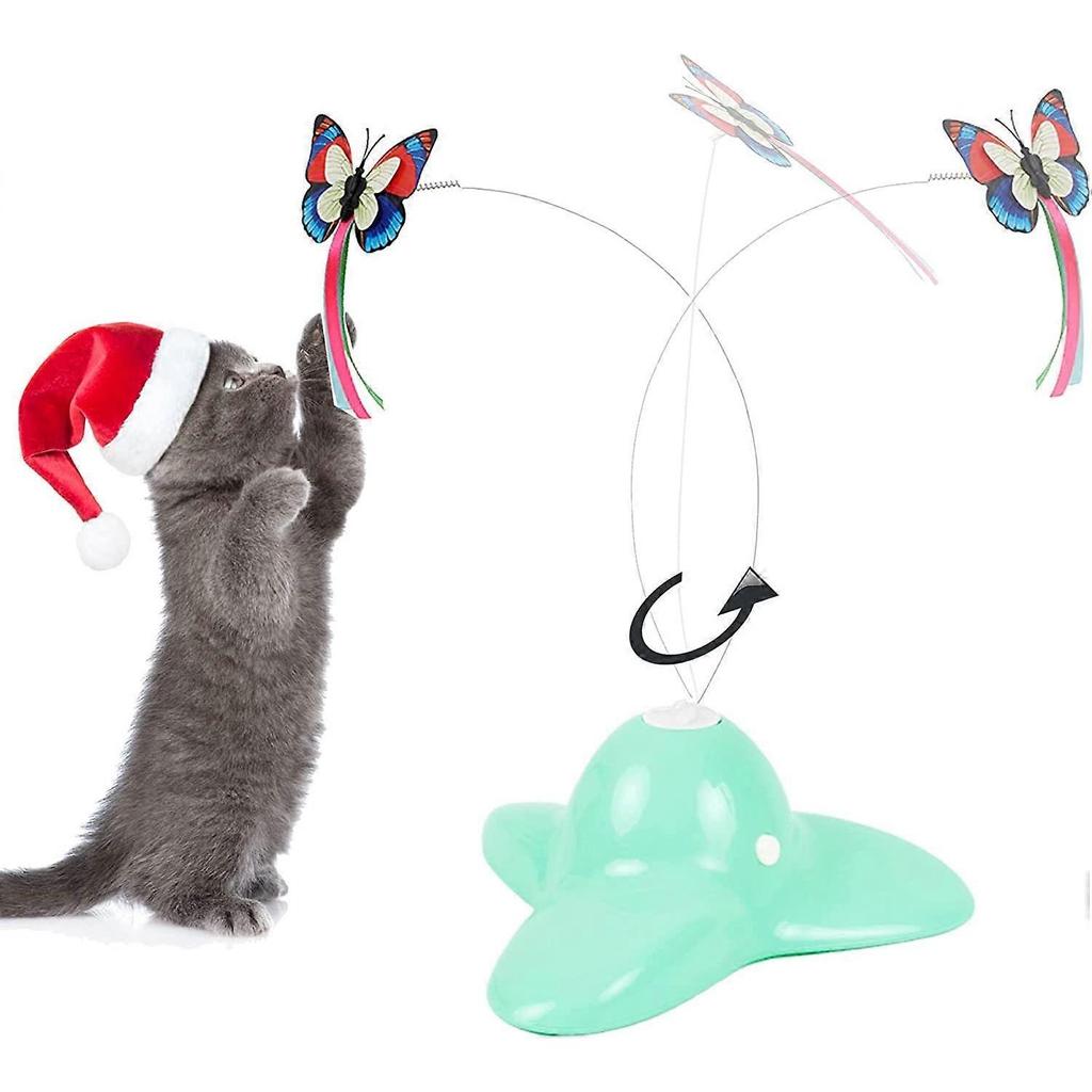 Indoor Interactive Play Teaser Cat Toy with 360Electric Rotating Butterfly (Green)