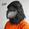 Comfortable Latex Animal Mask Halloween Raven Mask Realistic Plush Bird Full Head Dark Vintage Photography Prop Steampunk Cosplay Costume Breathable