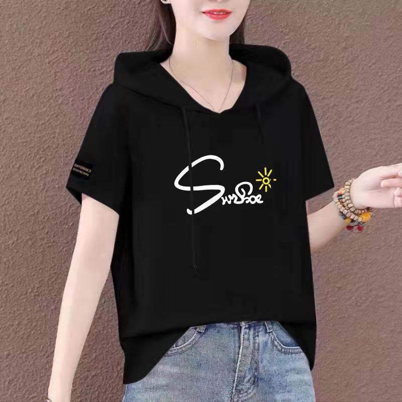 Лето 2025 г. Женская свободная толстовка с коротким рукавом - корейский стиль, модный топ больших размеров
