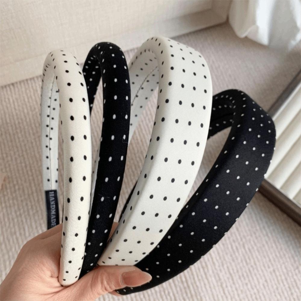 Black White Color Polka Dot Headband Non-Slip Temperament Hair Band Fashion Wide Headband Casual