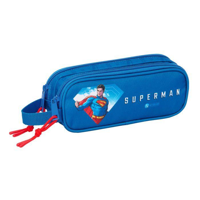 Trousse double pour enfant - safta - 21x6x8 cm - Bleu - Polyester - Fermeture éclair - Poignée supérieure