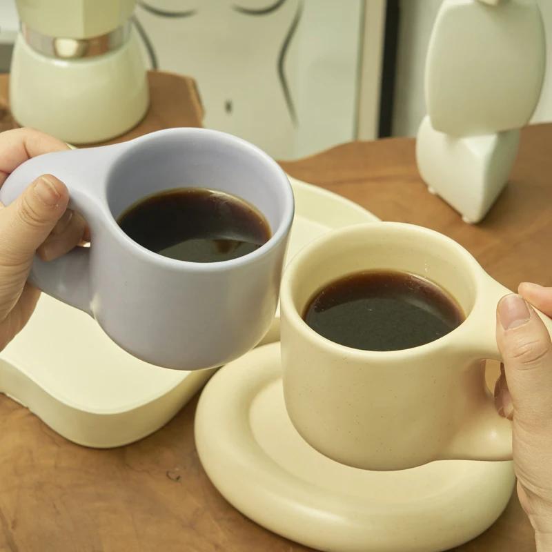 Nordic Ceramic Mug with Saucer Coffee Cup Drinking Cups and Saucers Home Office Tea Cup Coffee Cups Korean Mug Ceramic Plate