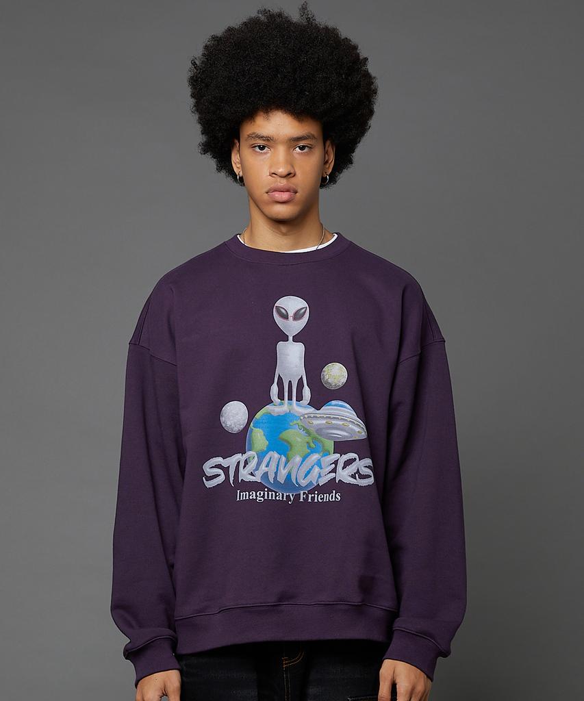 HOODHOOD Alien Universe Artwork Oversized Sweatshirt Deep Purple
