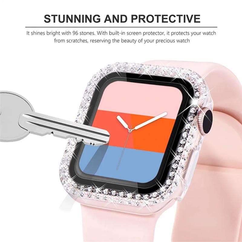 Защитное стекло для экрана из закаленного стекла для Apple Watch Case 45 мм/41 мм/40 мм Series 9/8/7/6/se/5/4 Diamond PC для iWatch 38 мм/42 мм/44 мм