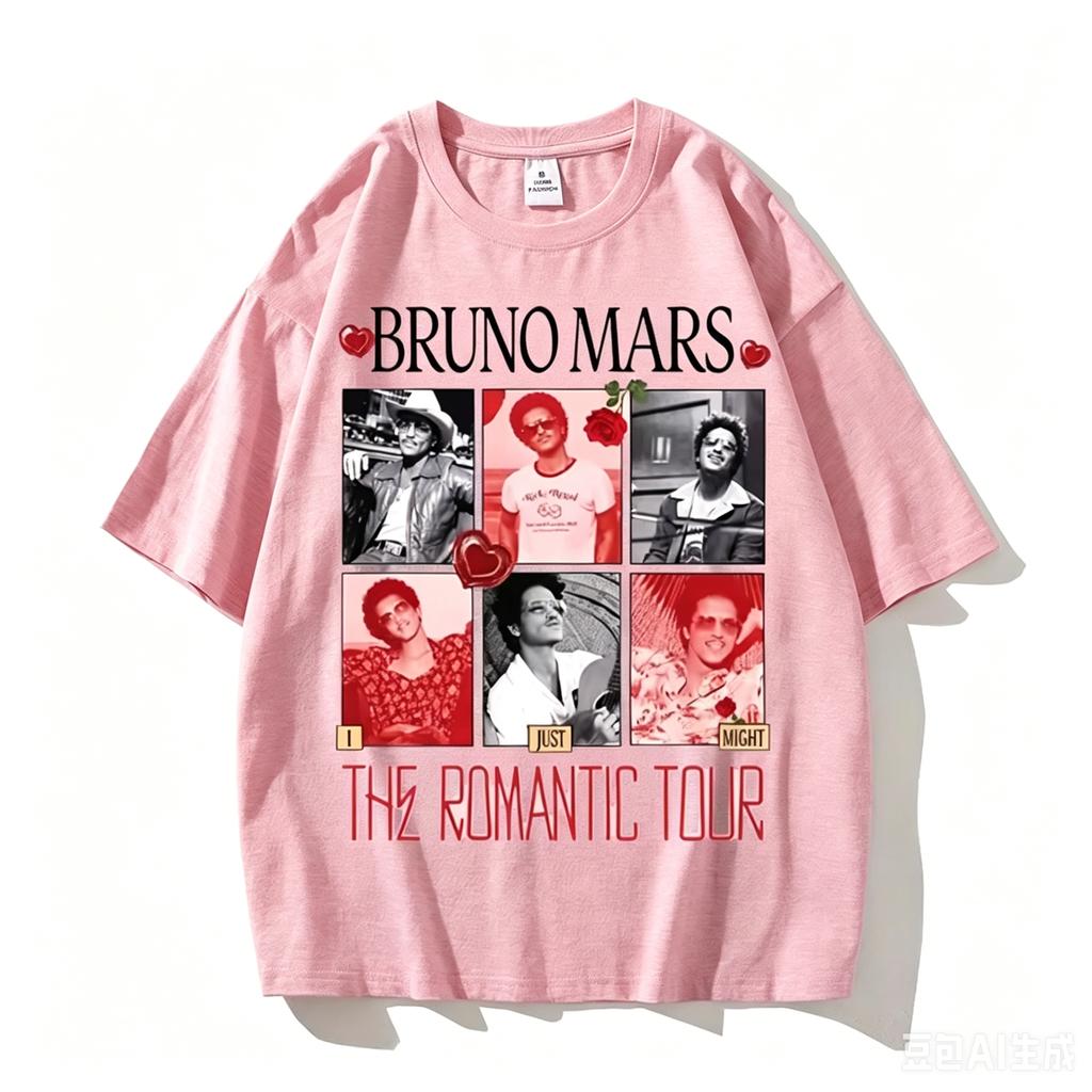 Singer Bruno Marss Rounisextic Tour 2026 Portrait Tshirt 2026 Summer Unisex Unisex Cotton Oversized Tshirt Street Wear Y2k Clothing