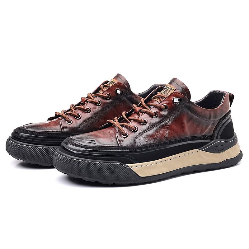 Men's Shoes Trendy Brand High-end Autumn New Hand-scratched Sports Board Shoes Men's Thick-soled Leather Color Matching Casual Shoes Versatile