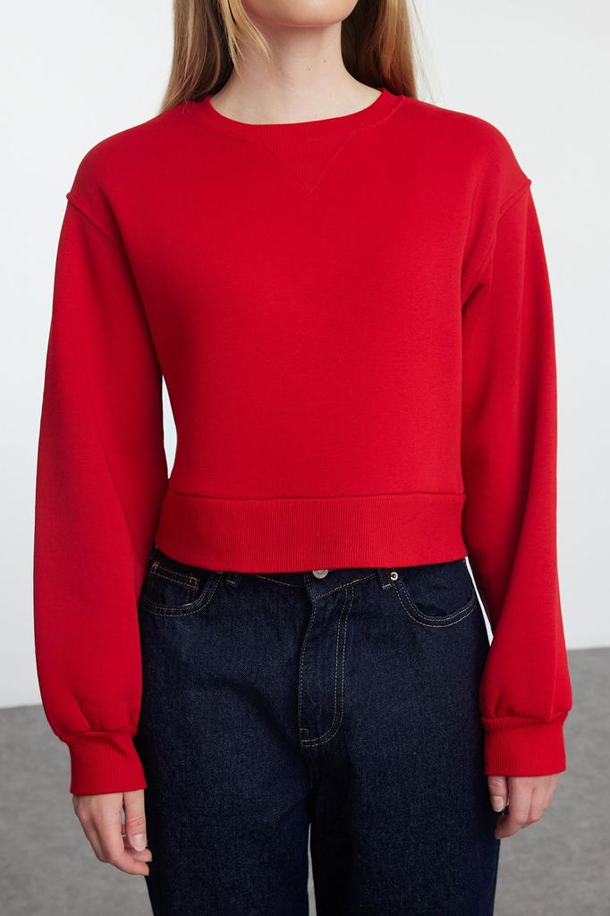 Women's Fashionable Stylish Sweatshirt Purple Thick Fleece Inside Relaxed Wide Fit Crop Basic Knitted Sweatshirt