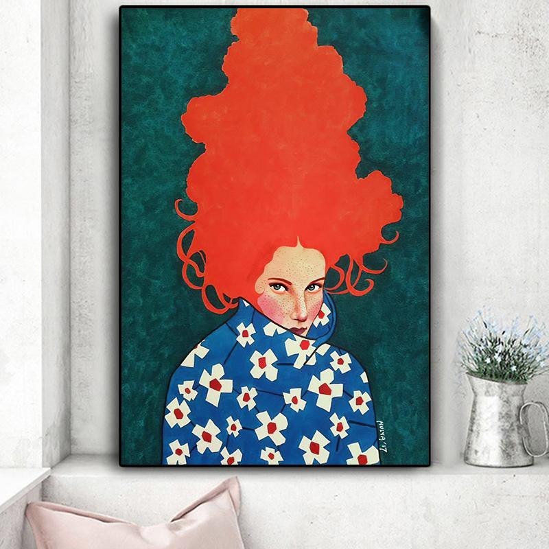 Винтажная абстрактная девушка, волосы, цветок, женская настенная живопись на холсте, модный плакат на скандинавскую тему, настенные панно для гостиной, без рамы