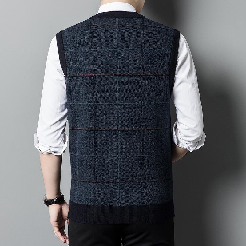 Новый осенний вязаный жилет жилет открытый кардиган жилет для мужчин среднего и молодого возраста папа топ низ рубашка