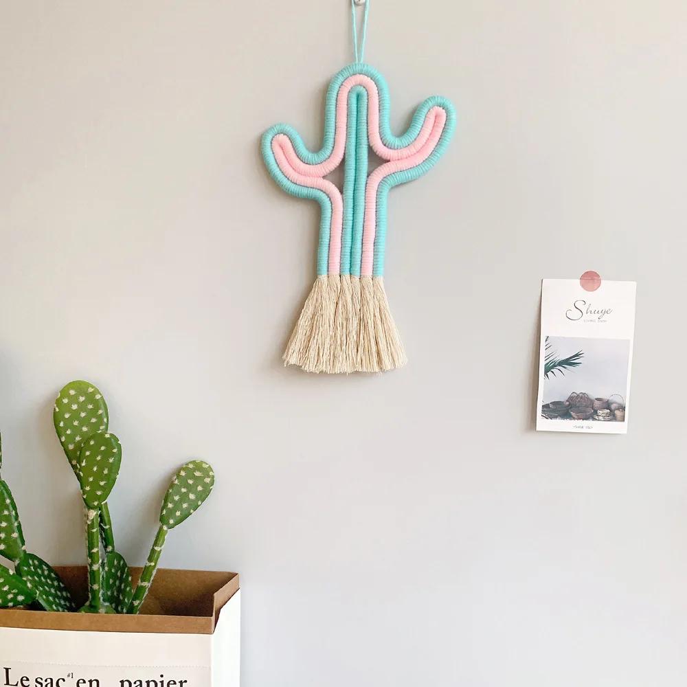 Home Decoration Creative CraftsCactus Hanging Handmade Macrame Weaving Plants Kids Room Decoration Nursery Party Wall Decor
